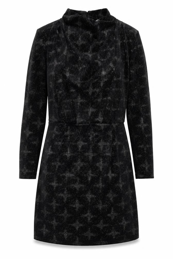 Zara Womens Black Geometric Polyester Shift Size S Mock Neck Button