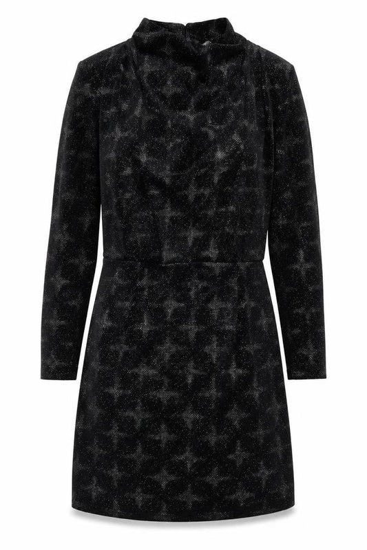 Zara Womens Black Geometric Polyester Shift Size S Mock Neck Button