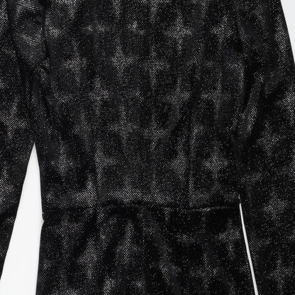 Zara Womens Black Geometric Polyester Shift Size S Mock Neck Button