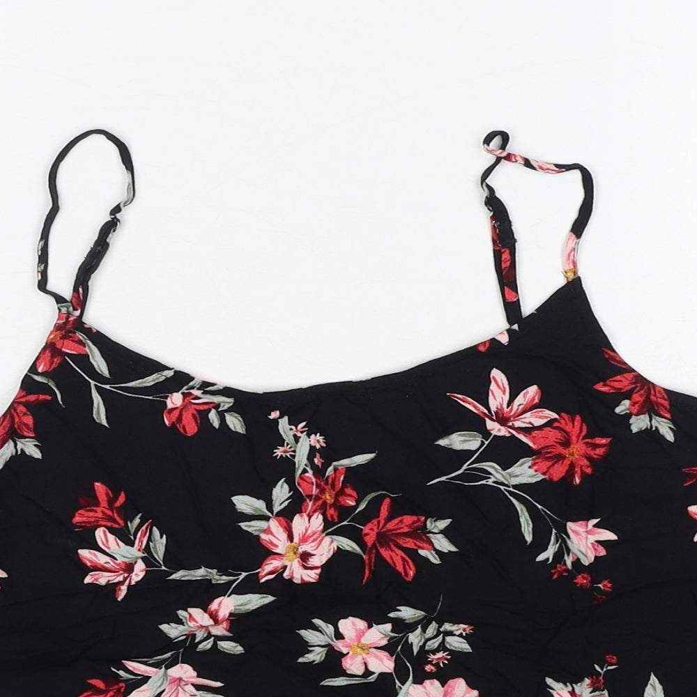 H&M Womens Black Floral Viscose Basic Tank Size 10 Round Neck