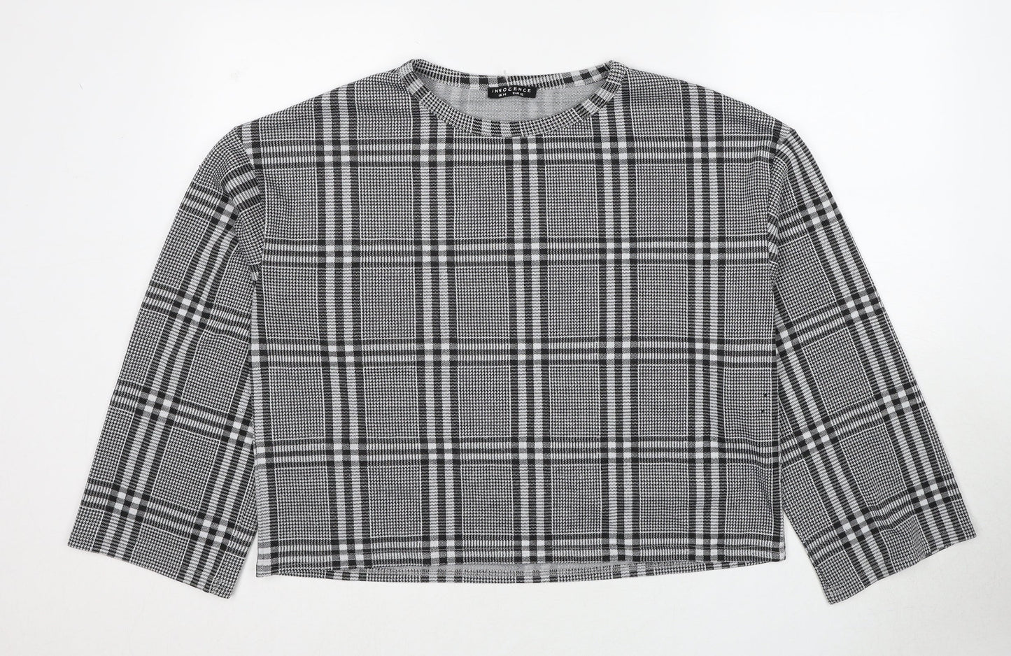 Innocence Womens Black Plaid Polyester Basic T-Shirt Size 14 Round Neck