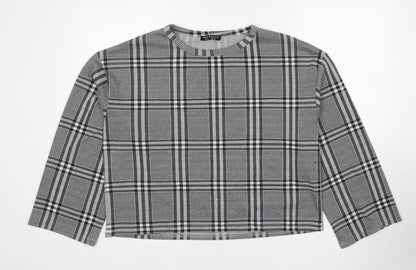 Innocence Womens Black Plaid Polyester Basic T-Shirt Size 14 Round Neck
