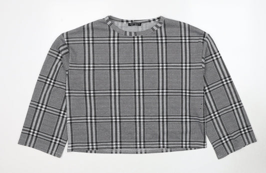 Innocence Womens Black Plaid Polyester Basic T-Shirt Size 14 Round Neck