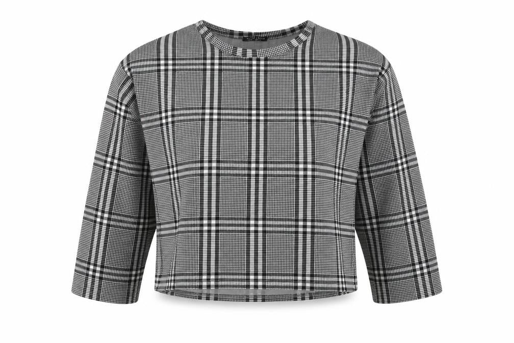 Innocence Womens Black Plaid Polyester Basic T-Shirt Size 14 Round Neck
