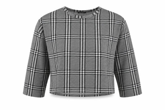 Innocence Womens Black Plaid Polyester Basic T-Shirt Size 14 Round Neck