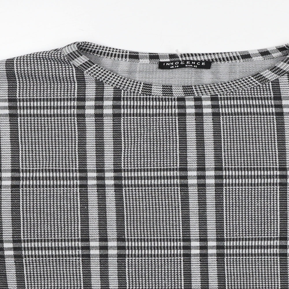 Innocence Womens Black Plaid Polyester Basic T-Shirt Size 14 Round Neck