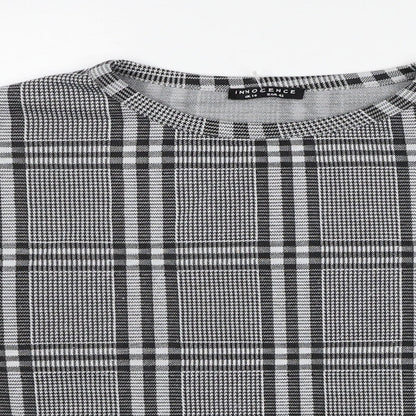 Innocence Womens Black Plaid Polyester Basic T-Shirt Size 14 Round Neck