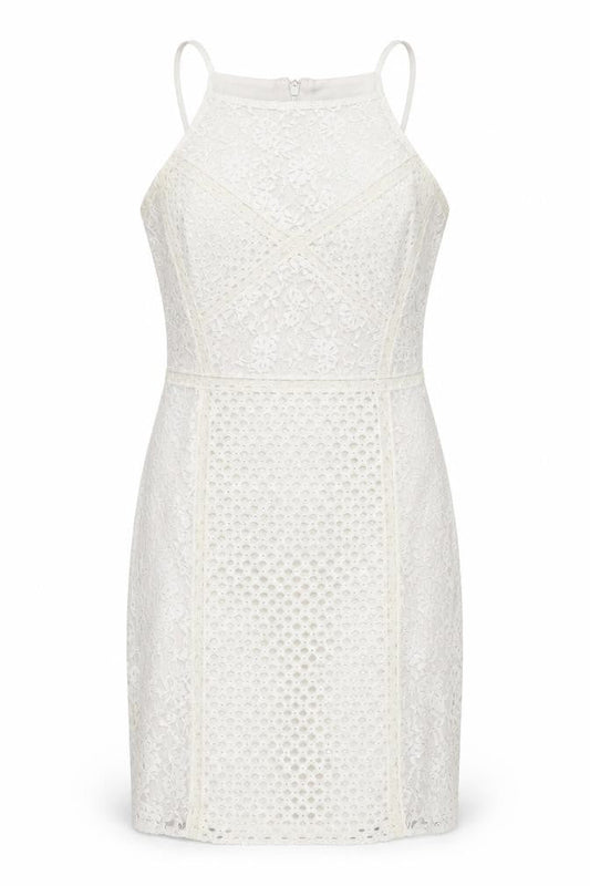 Topshop Womens White Geometric Polyamide Slip Dress Size 8 Square Neck Zip