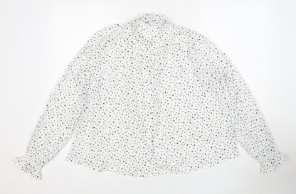 Zara Womens White Polka Dot Polyester Basic Button-Up Size S Mock Neck