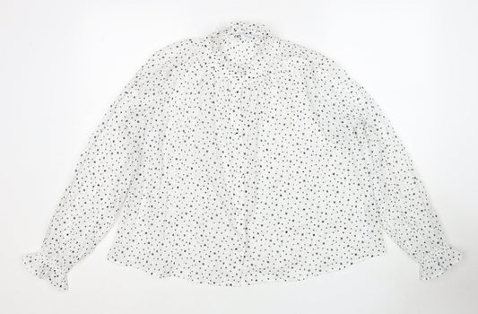 Zara Womens White Polka Dot Polyester Basic Button-Up Size S Mock Neck