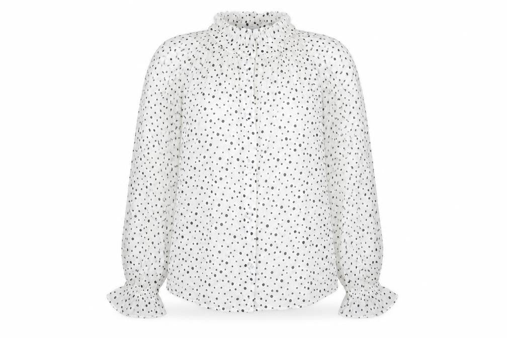 Zara Womens White Polka Dot Polyester Basic Button-Up Size S Mock Neck