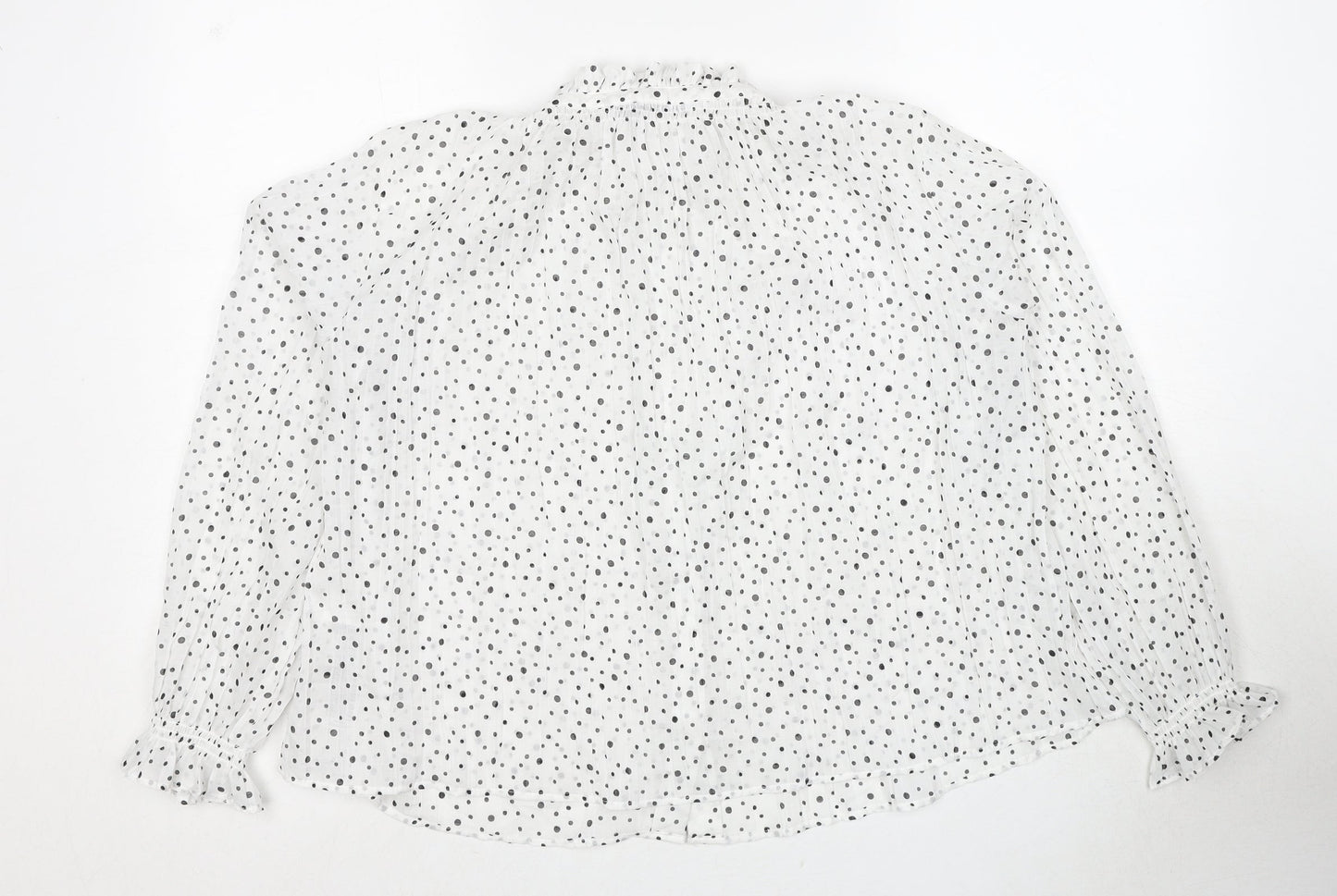 Zara Womens White Polka Dot Polyester Basic Button-Up Size S Mock Neck