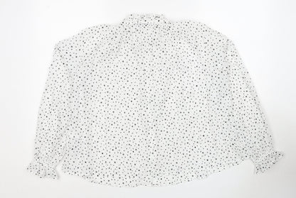 Zara Womens White Polka Dot Polyester Basic Button-Up Size S Mock Neck