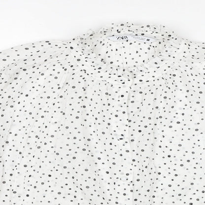 Zara Womens White Polka Dot Polyester Basic Button-Up Size S Mock Neck
