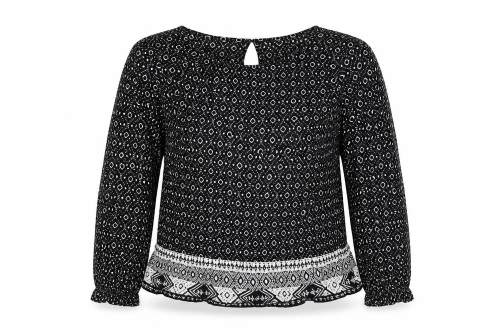 H&M Womens Black Geometric Viscose Basic Blouse Size 10 Round Neck