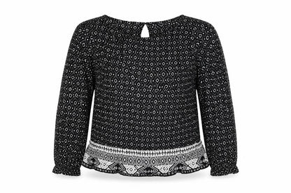 H&M Womens Black Geometric Viscose Basic Blouse Size 10 Round Neck