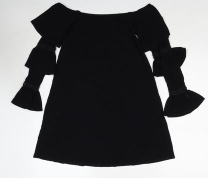 Additional front view of ASOS women’s black viscose a-line, size UK 8, off the shoulder pullover