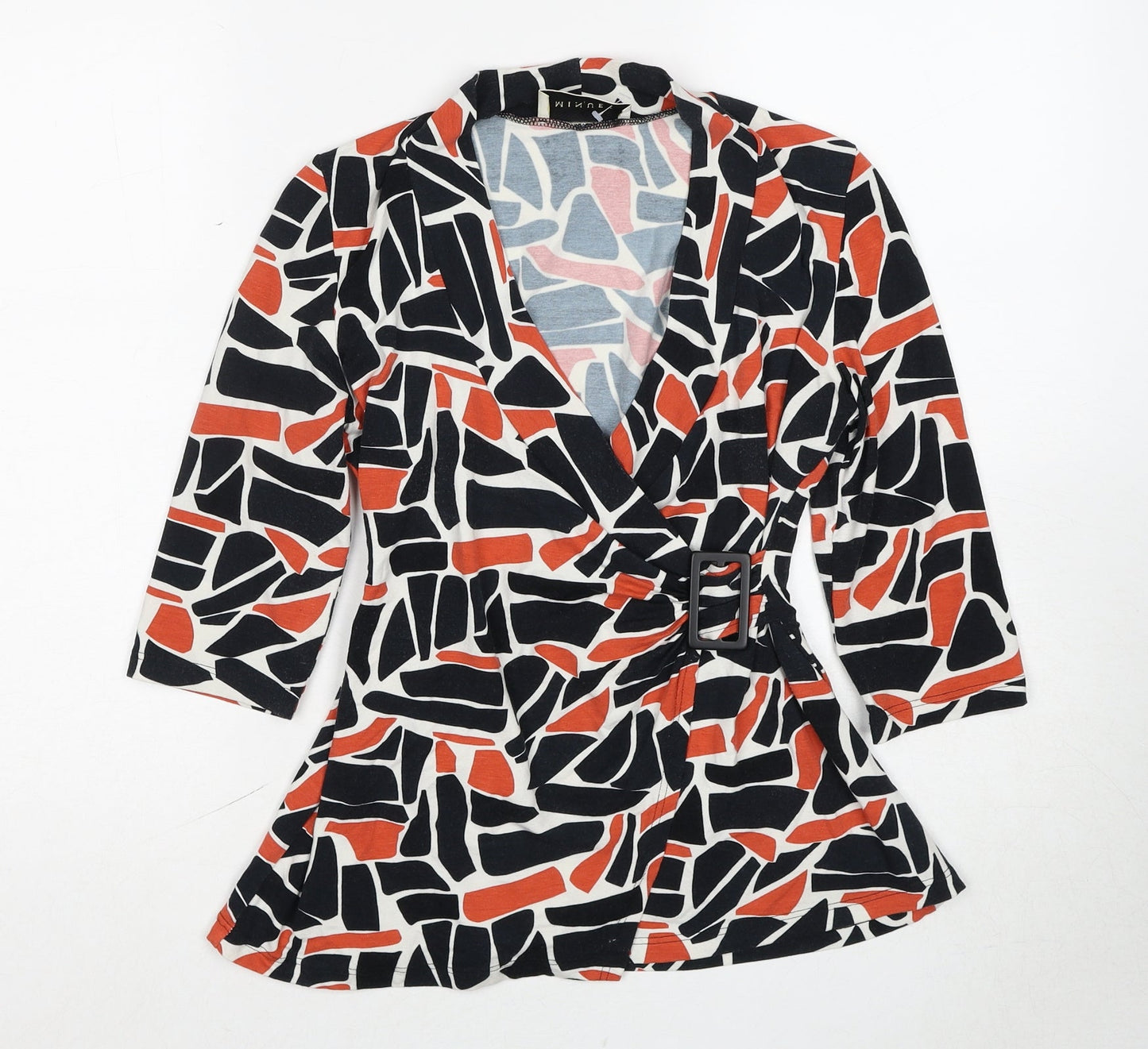 Minuet Womens Multicoloured Geometric Viscose Basic Blouse Size 10 Collared - Wrap Style