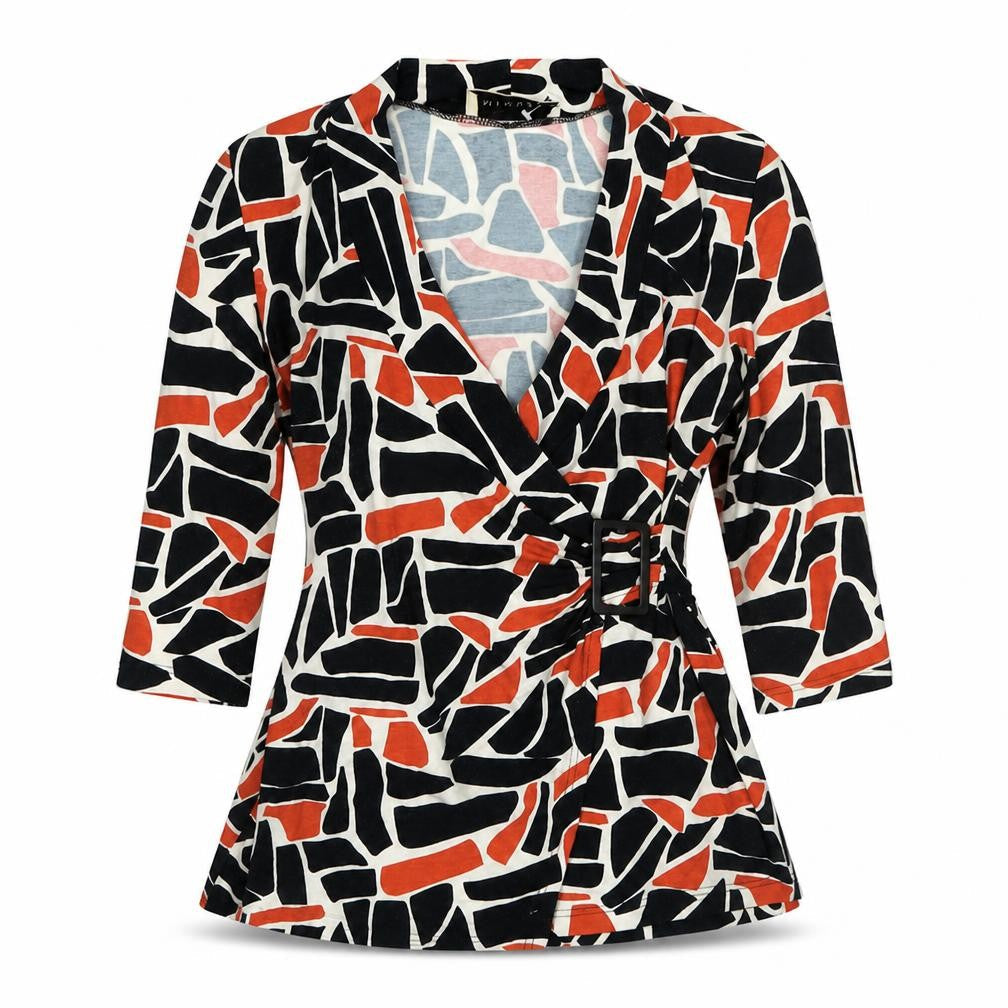 Minuet Womens Multicoloured Geometric Viscose Basic Blouse Size 10 Collared - Wrap Style