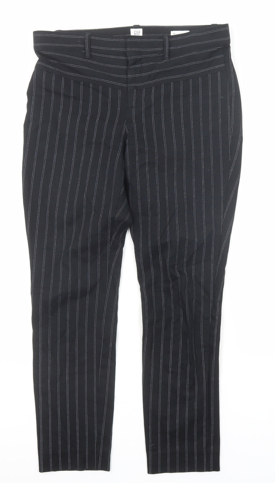 Gap Womens Black Striped Cotton Trousers Size 6 Regular Zip