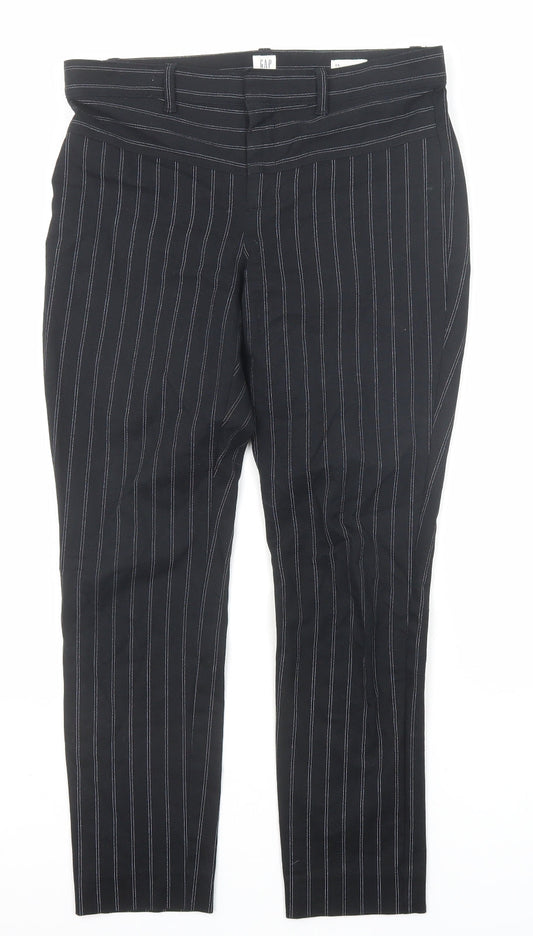 Gap Womens Black Striped Cotton Trousers Size 6 Regular Zip