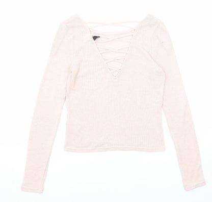 Divided by H&M Womens Pink Boat Neck Polyester Pullover Jumper Size S