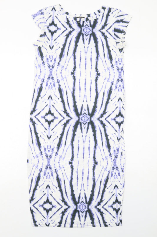 River Island Womens White Geometric Polyester A-Line Size 8 Round Neck Pullover