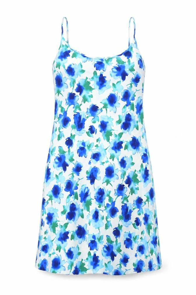 Marks & Spencer Womens Blue Floral Polyamide Tank Dress Size 10 Round Neck Pullover