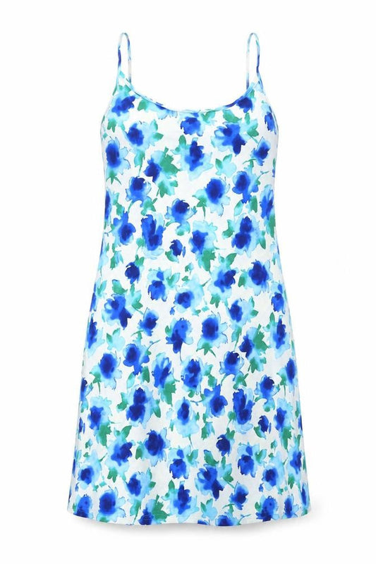 Marks & Spencer Womens Blue Floral Polyamide Tank Dress Size 10 Round Neck Pullover