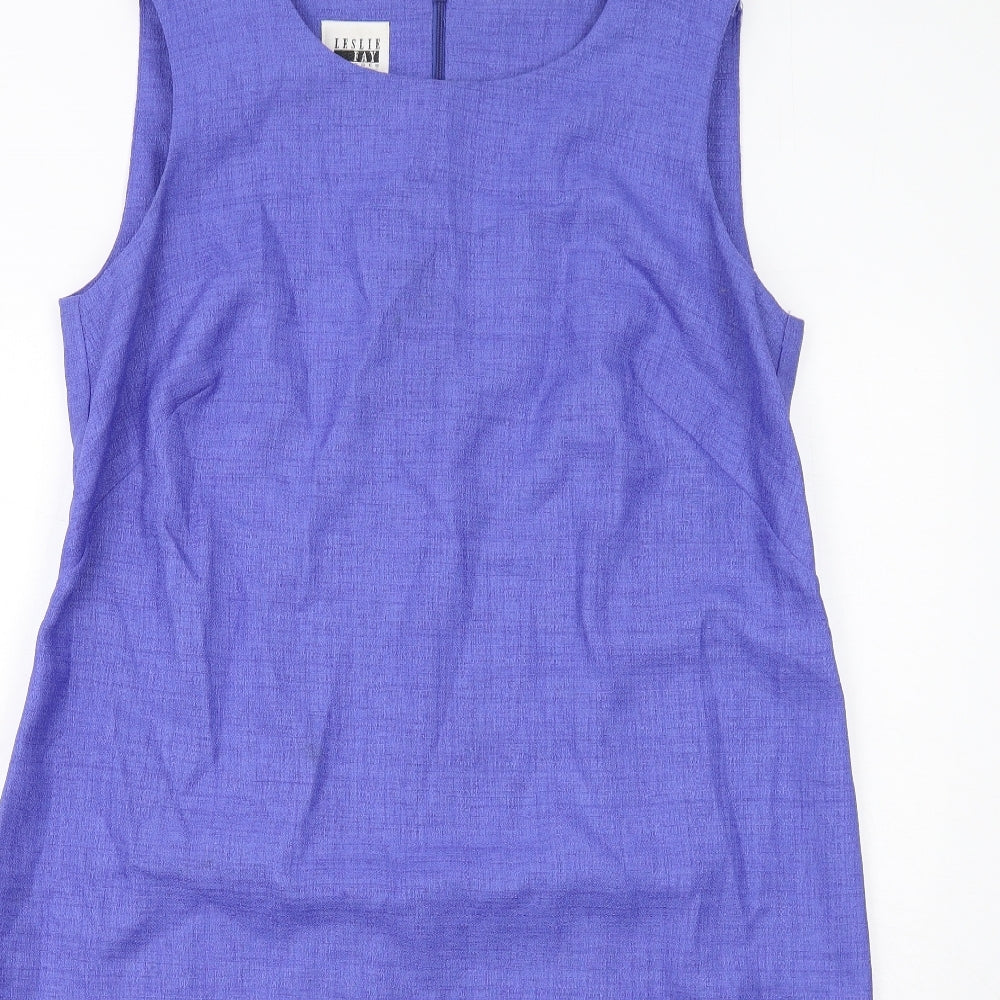 Leslie Fay Womens Blue Polyester A-Line Size 16 Round Neck Zip