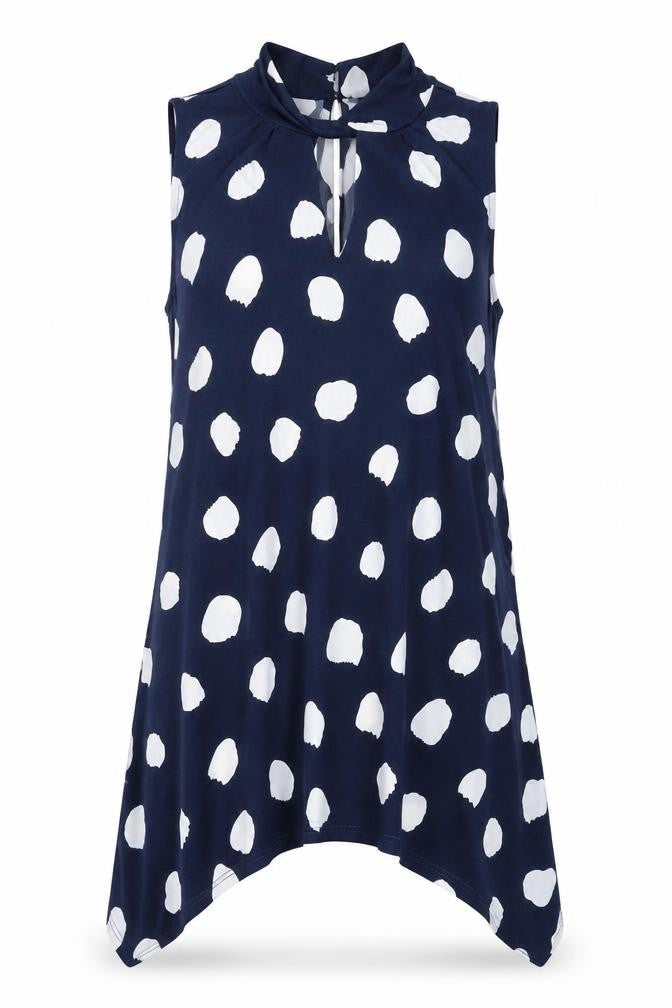 Roman Womens Blue Geometric Polyester Basic Tank Size 10 Mock Neck