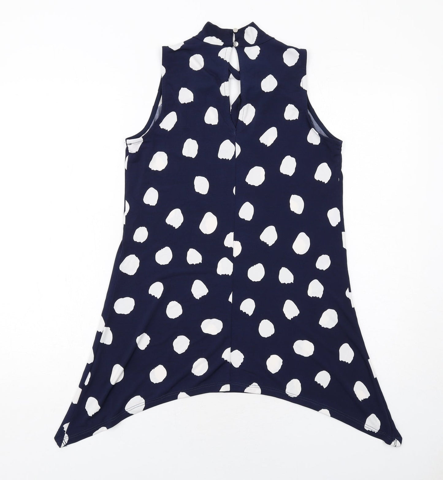Roman Womens Blue Geometric Polyester Basic Tank Size 10 Mock Neck