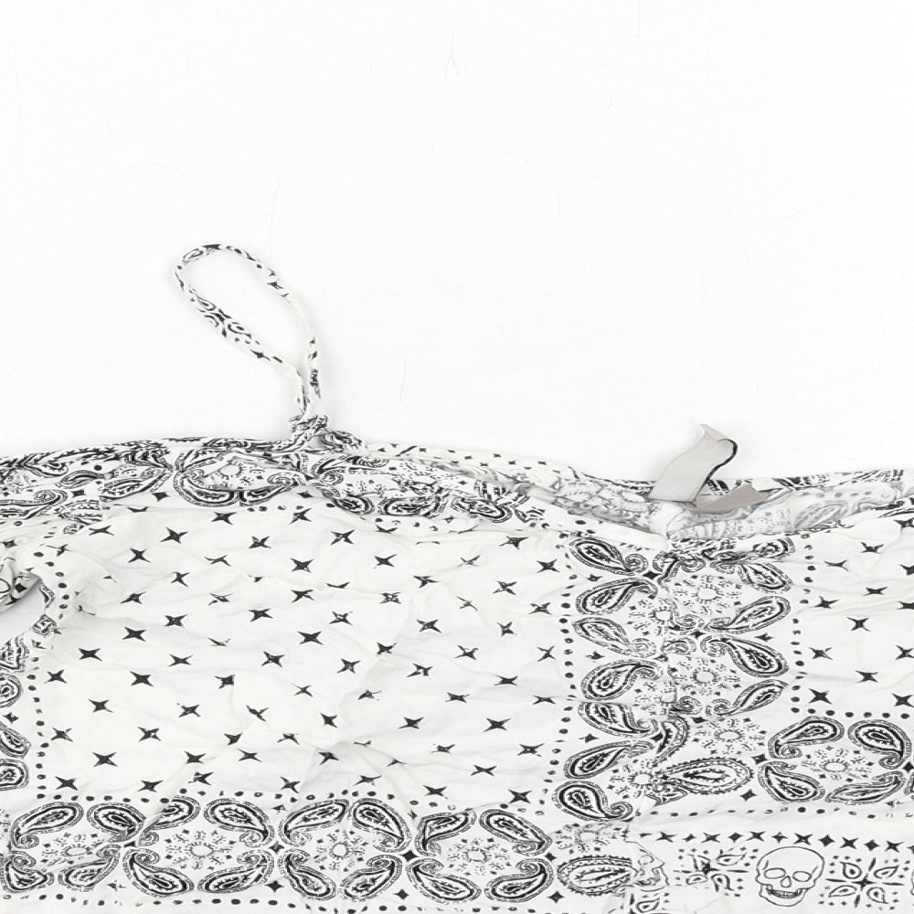 H&M Womens White Geometric Viscose Cropped Blouse Size 8 Square Neck - Cold Shoulder