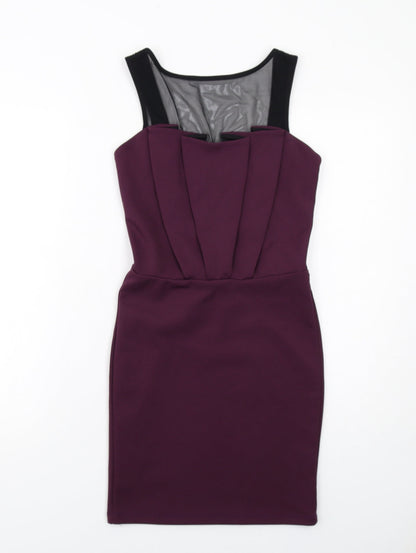 Additional front view of Miss Selfridge women’s purple polyester shift, size UK 8, square neck pullover