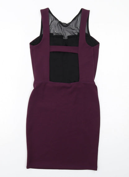 Back view of Miss Selfridge women’s purple polyester shift, size UK 8, square neck pullover