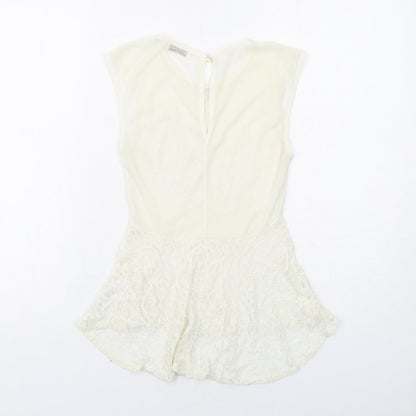 Back view of Miss Selfridge women’s ivory nylon basic tank, size UK 6, round neck