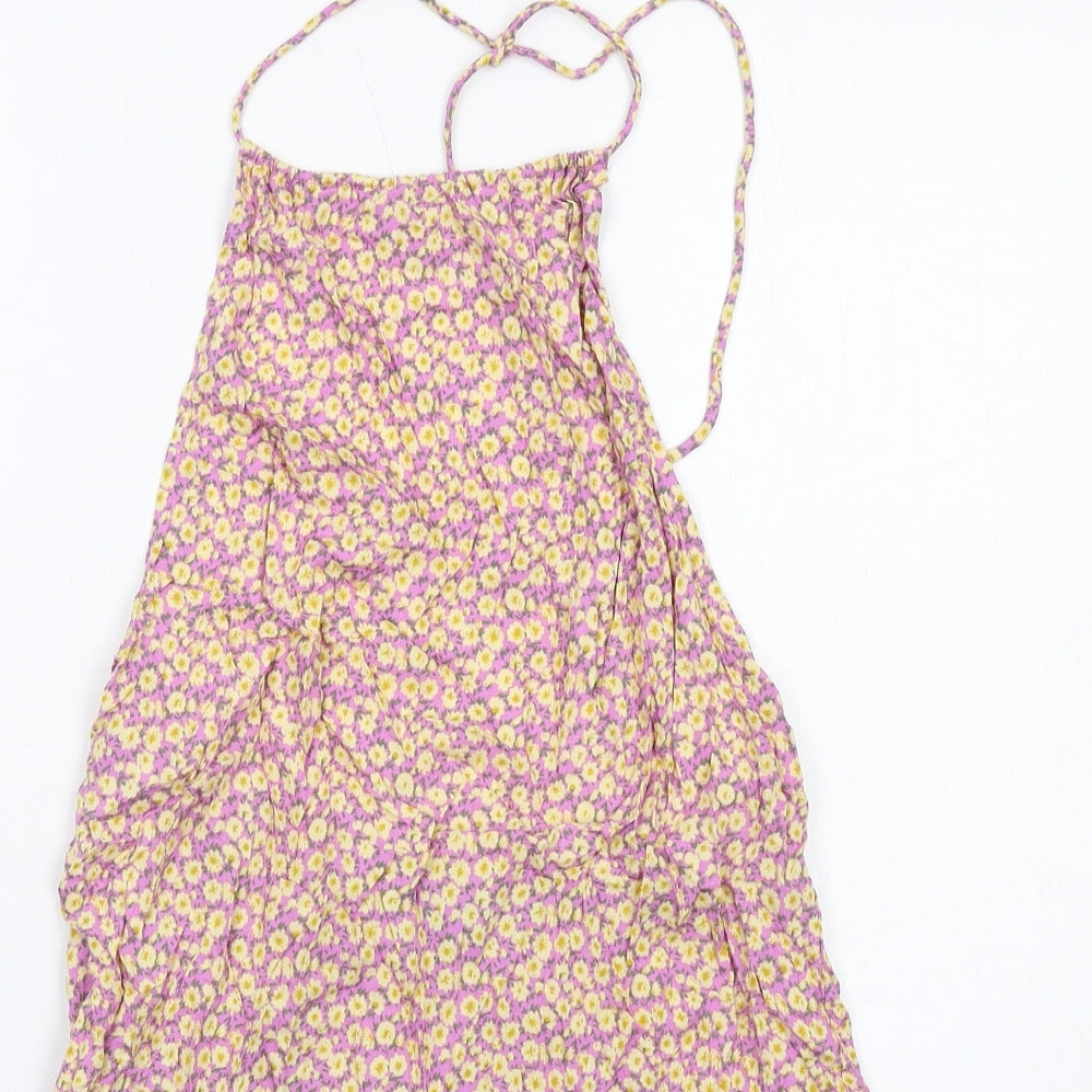 Motel Womens Purple Floral Viscose A-Line Size M Square Neck Tie