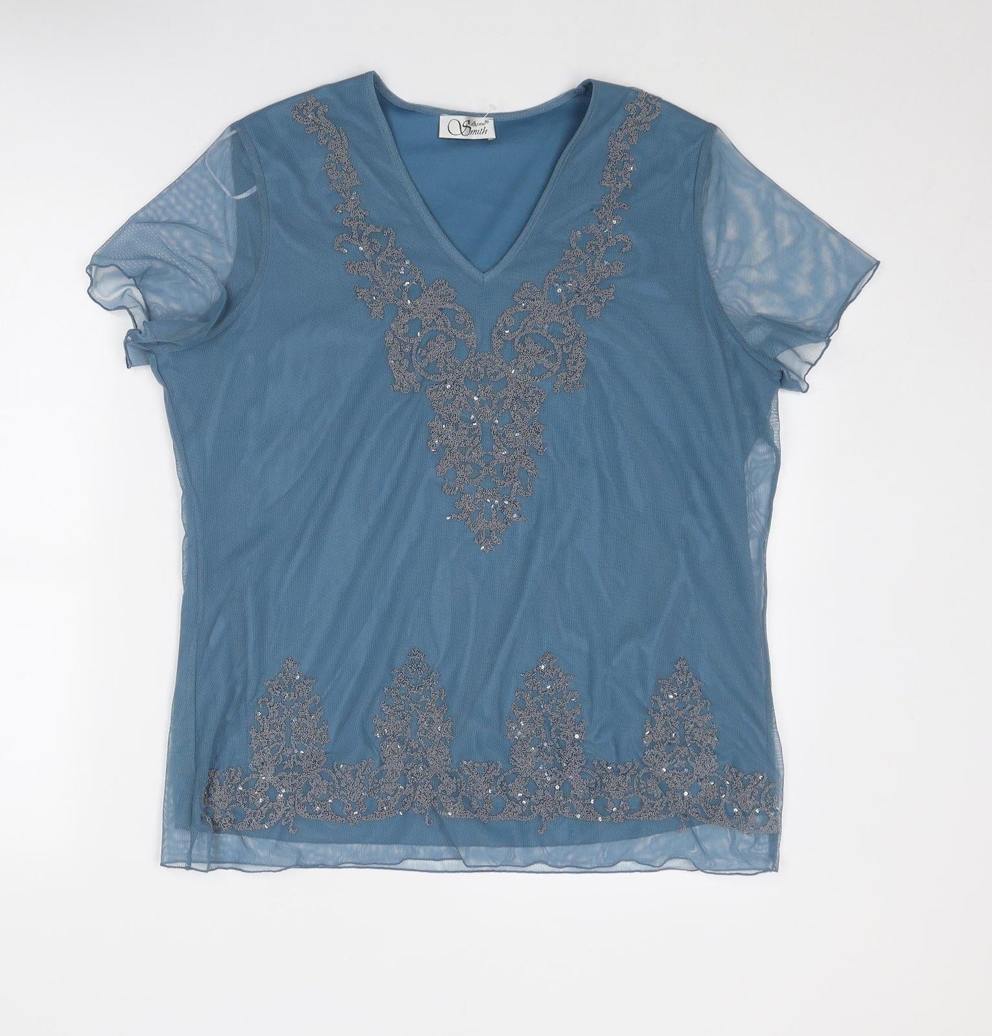 Anne Smith Womens Blue Polyester Basic Blouse Size 18 V-Neck
