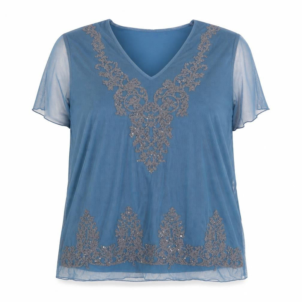 Anne Smith Womens Blue Polyester Basic Blouse Size 18 V-Neck