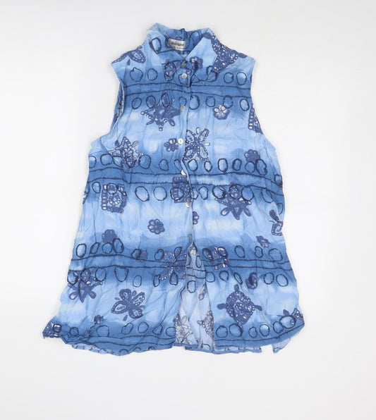 Steilmann Womens Blue Geometric Viscose Basic Button-Up Size 12 Collared