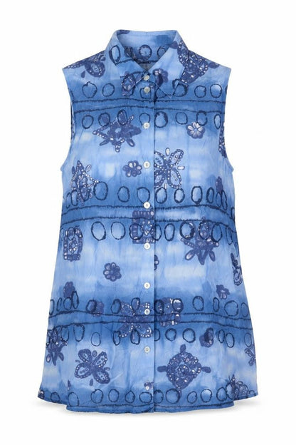 Steilmann Womens Blue Geometric Viscose Basic Button-Up Size 12 Collared