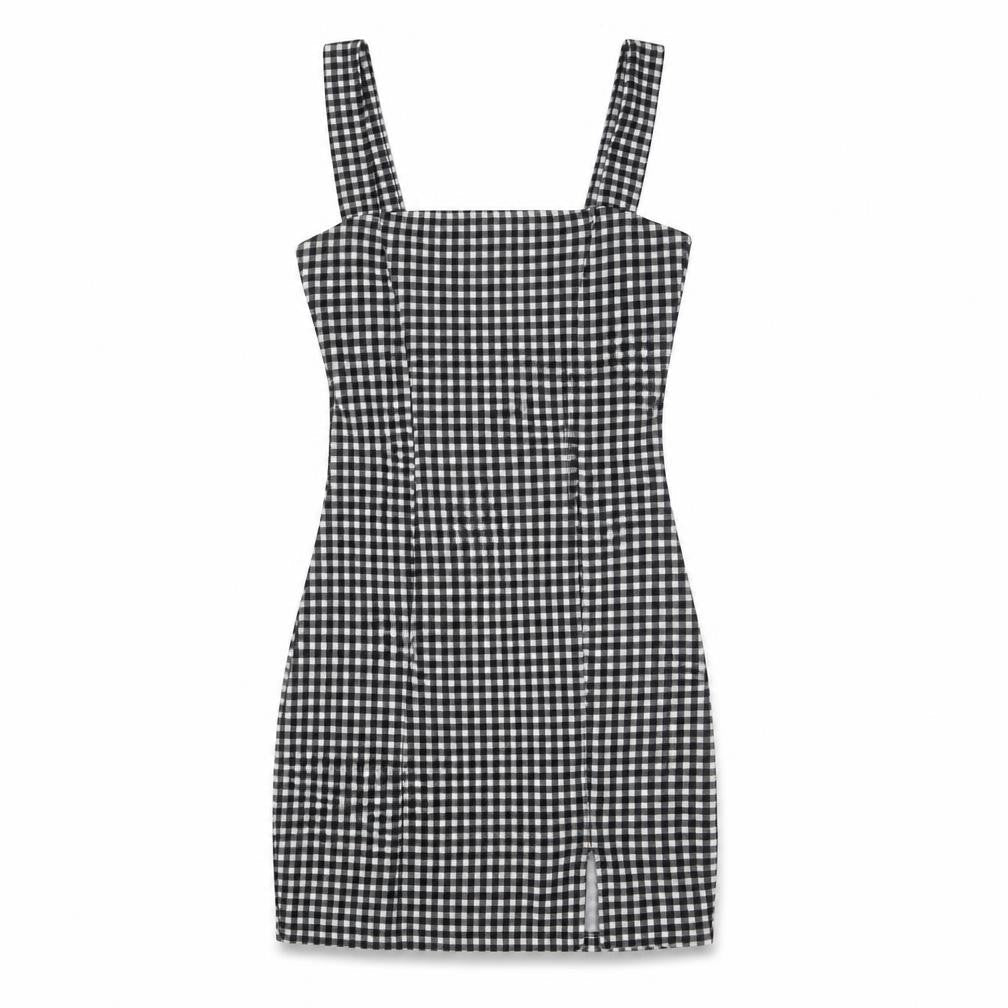 Divided by H&M Womens Black Gingham Polyester Pinafore/Dungaree Dress Size S Square Neck Pullover