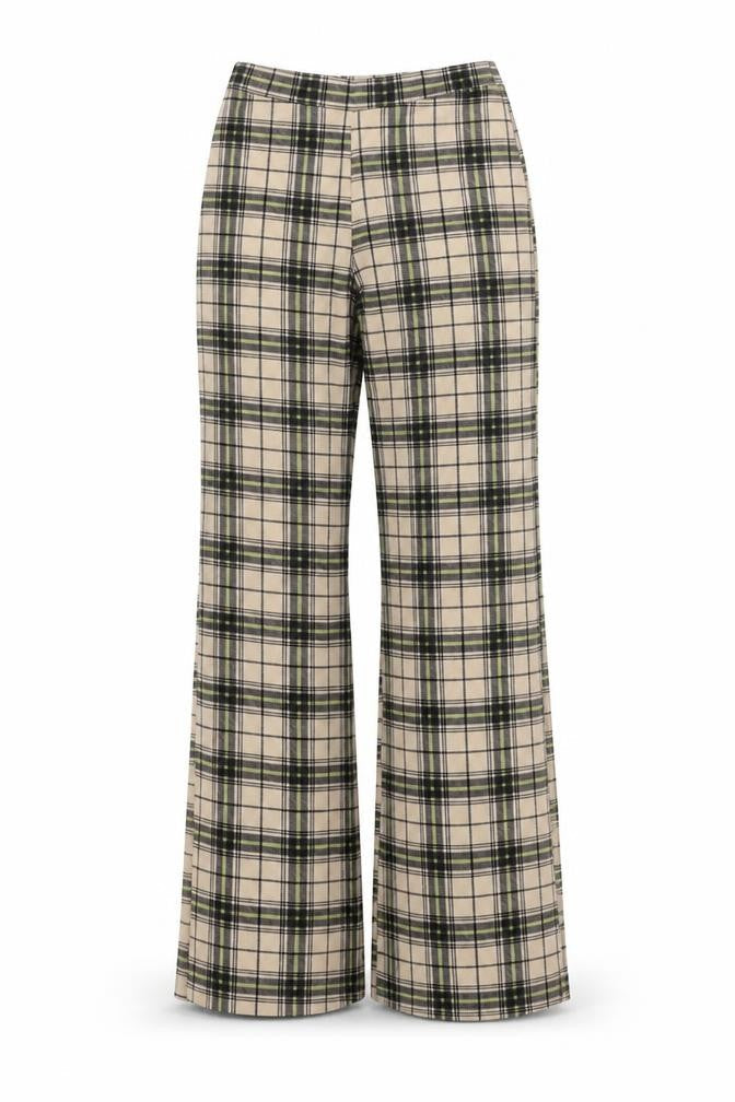 PRETTYLITTLETHING Womens Beige Plaid Polyester Trousers Size 4 Regular