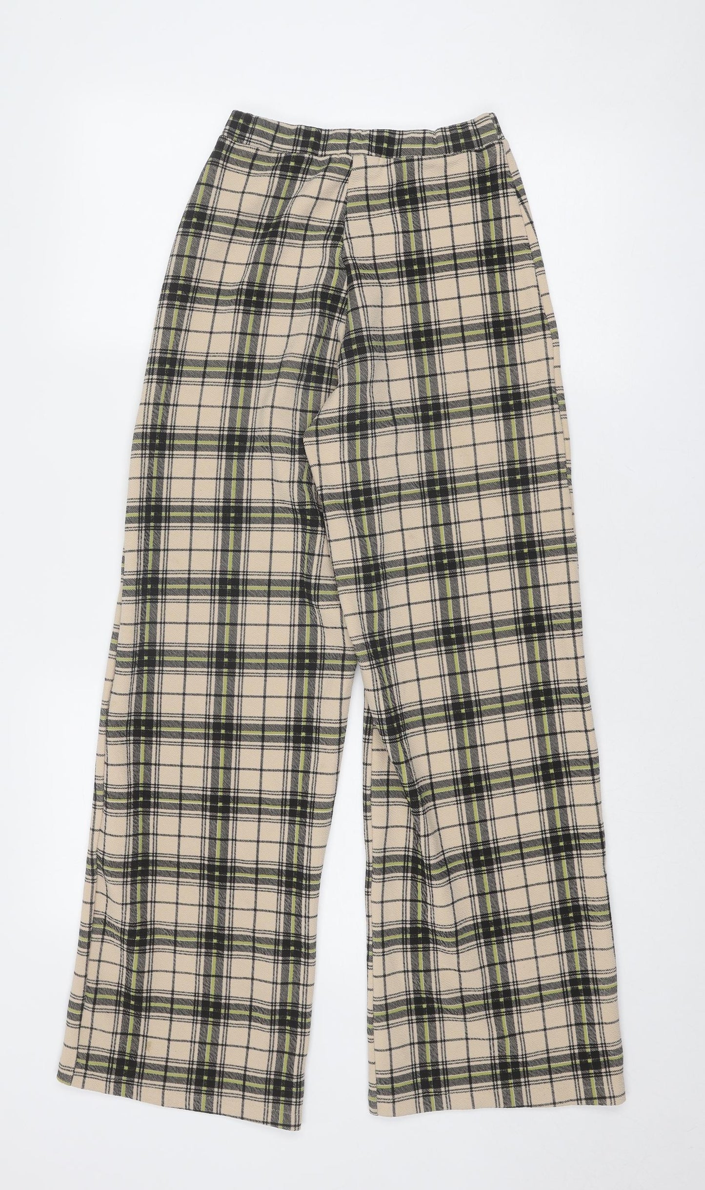 PRETTYLITTLETHING Womens Beige Plaid Polyester Trousers Size 4 Regular