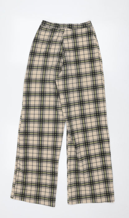 PRETTYLITTLETHING Womens Beige Plaid Polyester Trousers Size 4 Regular