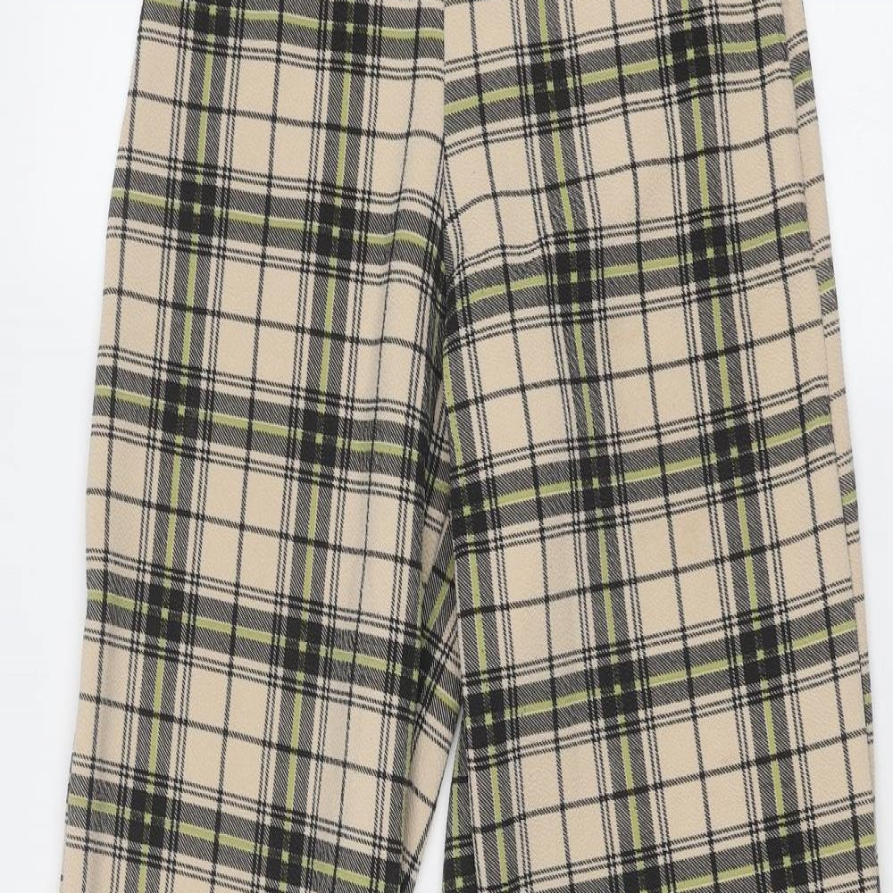 PRETTYLITTLETHING Womens Beige Plaid Polyester Trousers Size 4 Regular