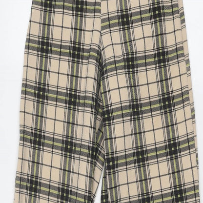 PRETTYLITTLETHING Womens Beige Plaid Polyester Trousers Size 4 Regular