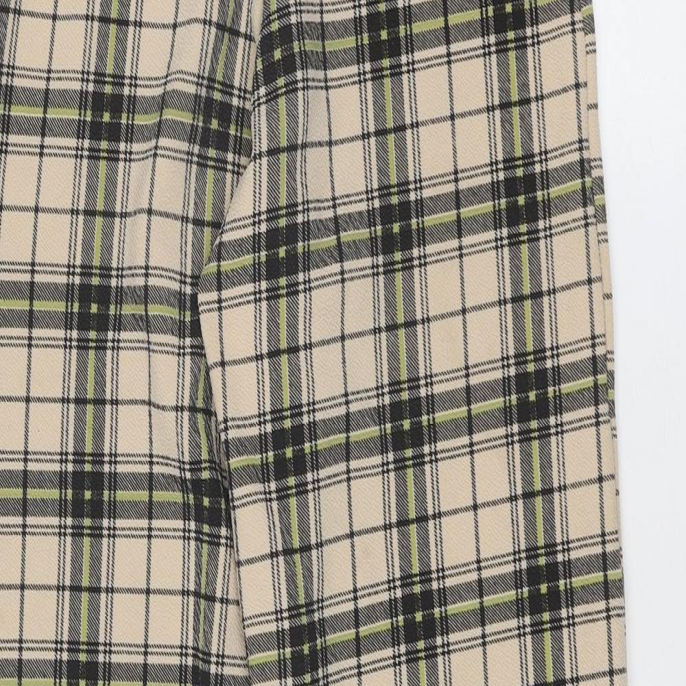 PRETTYLITTLETHING Womens Beige Plaid Polyester Trousers Size 4 Regular