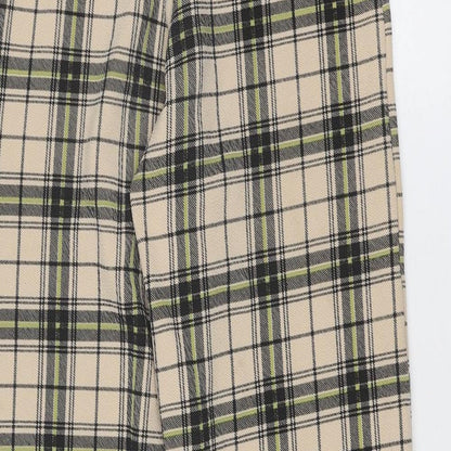 PRETTYLITTLETHING Womens Beige Plaid Polyester Trousers Size 4 Regular