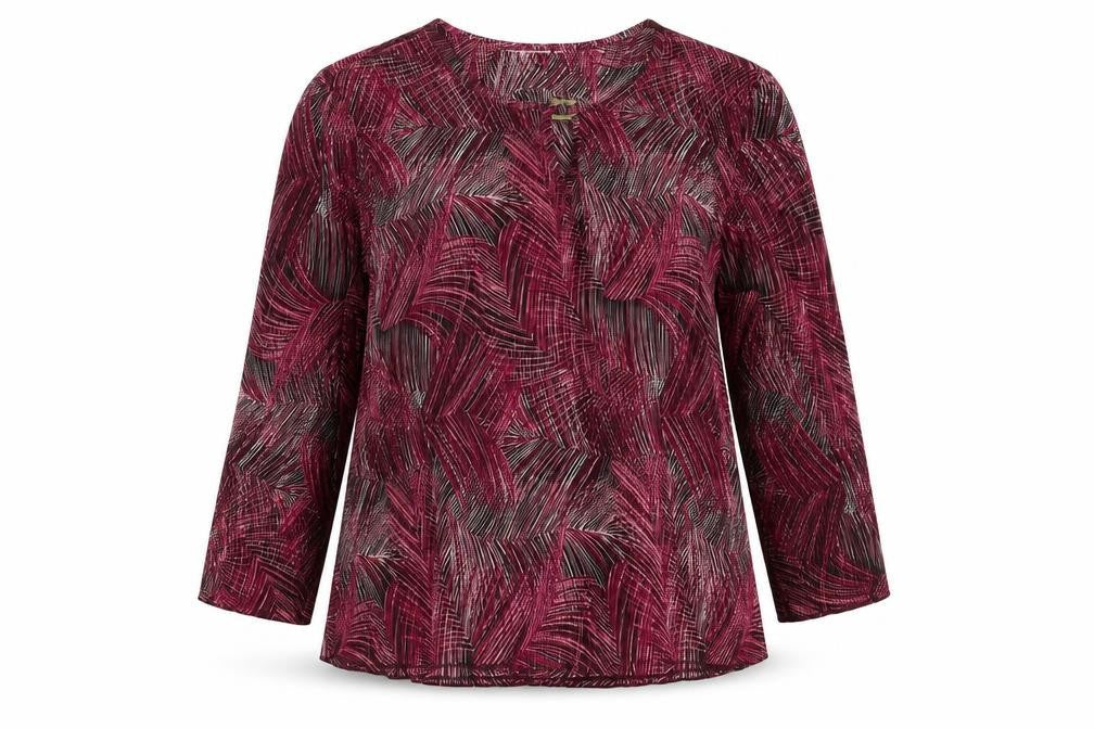 Country Casuals Womens Red Geometric Polyester Basic Blouse Size L Boat Neck